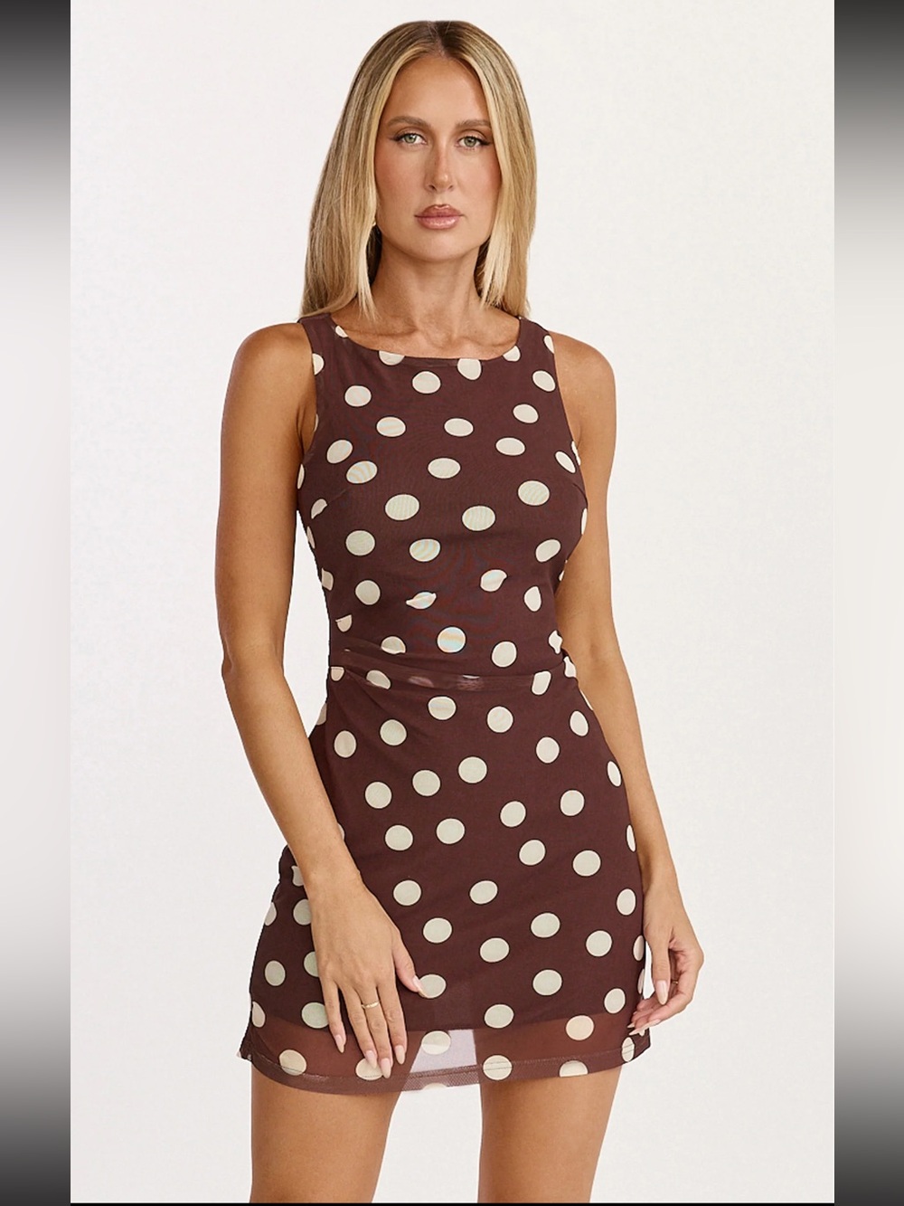 Showpo Brown Mini Dress with Cream Polka Dots